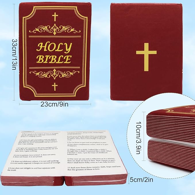 Bible Pillow Book Plush That Opens Christian Holy Bible Stuff Religious Party Favors Gifts for Kids for Christening Easter (Red)
