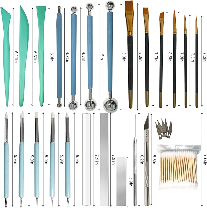 24Pcs Polymer Clay Tools Supplies Kit Roller Pin Sculpting Clay Cutters for Earring Jewelry Acrylic Roller Modeling Precision Knife Set Needle Detail