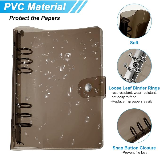PATIKIL A6 Clear Binder Cover, Soft PVC Loose Leaf Binder Protector Refillable Notebook Shell with Snap Button Closure for DIY Meeting Notebook Folder, Black