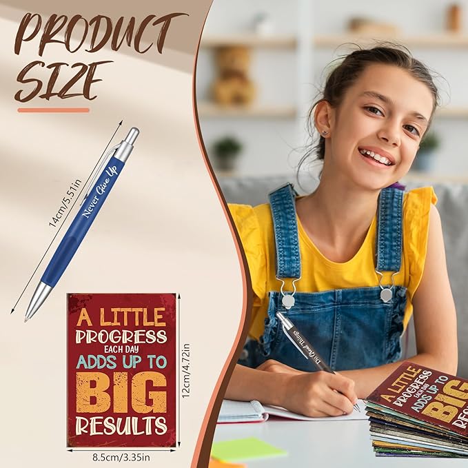 Yeaqee 72 Pcs Motivational Pens Notepads Gifts Set Inspirational Quote Ballpoint Pen Small Notebook Mini Journal Bulk Gifts for Teacher Coworker Gifts Women Office School(Motivational)