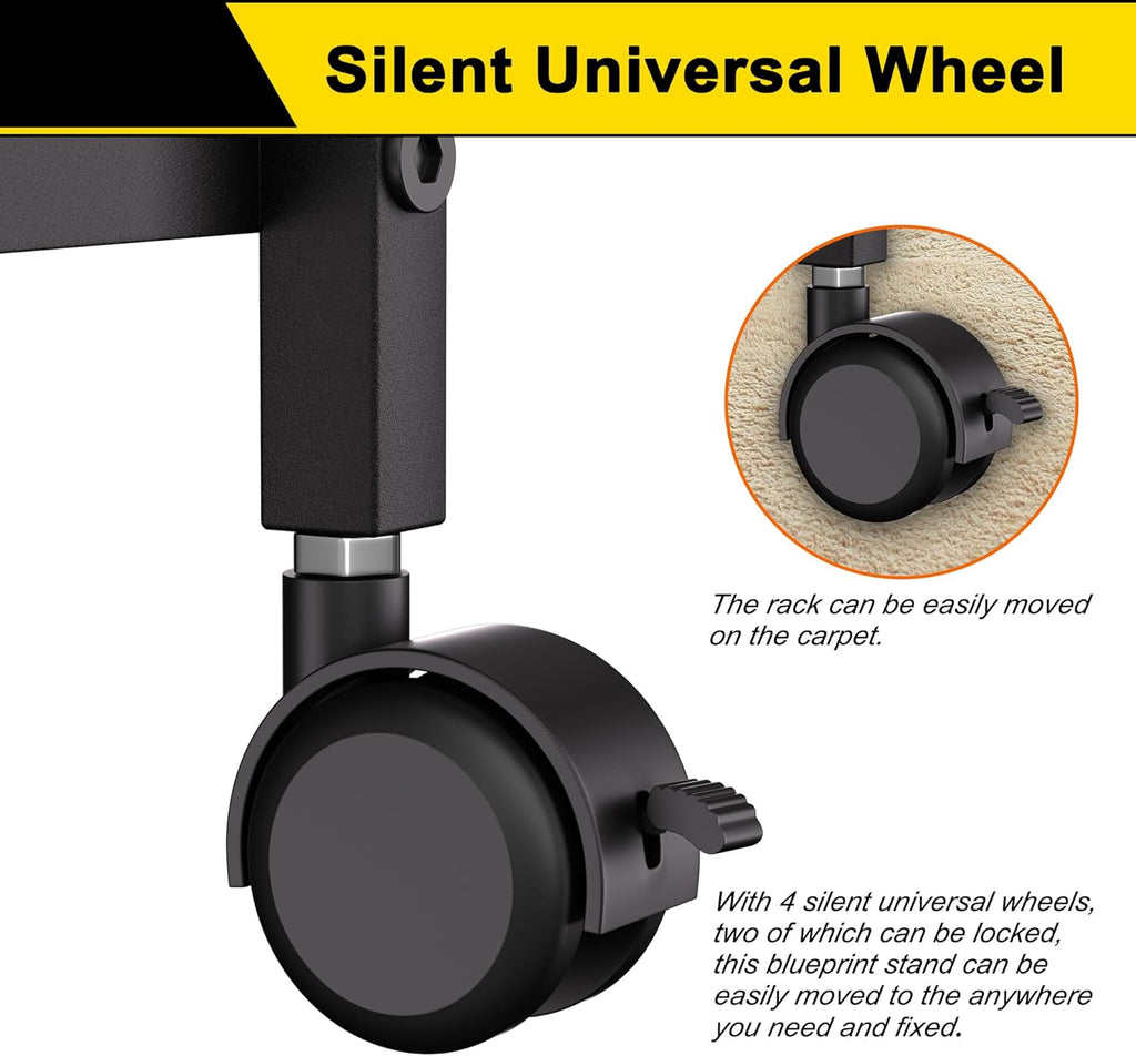 Blueprint Storage Rack, Blueprint Holder with Wheels, Used for Storing Blueprint/Carpet/Map/Poster/Architectural Construction Plan, 20 Slots(3.2" x 3.2"), Silent wheel for Home, Office, School(Black)