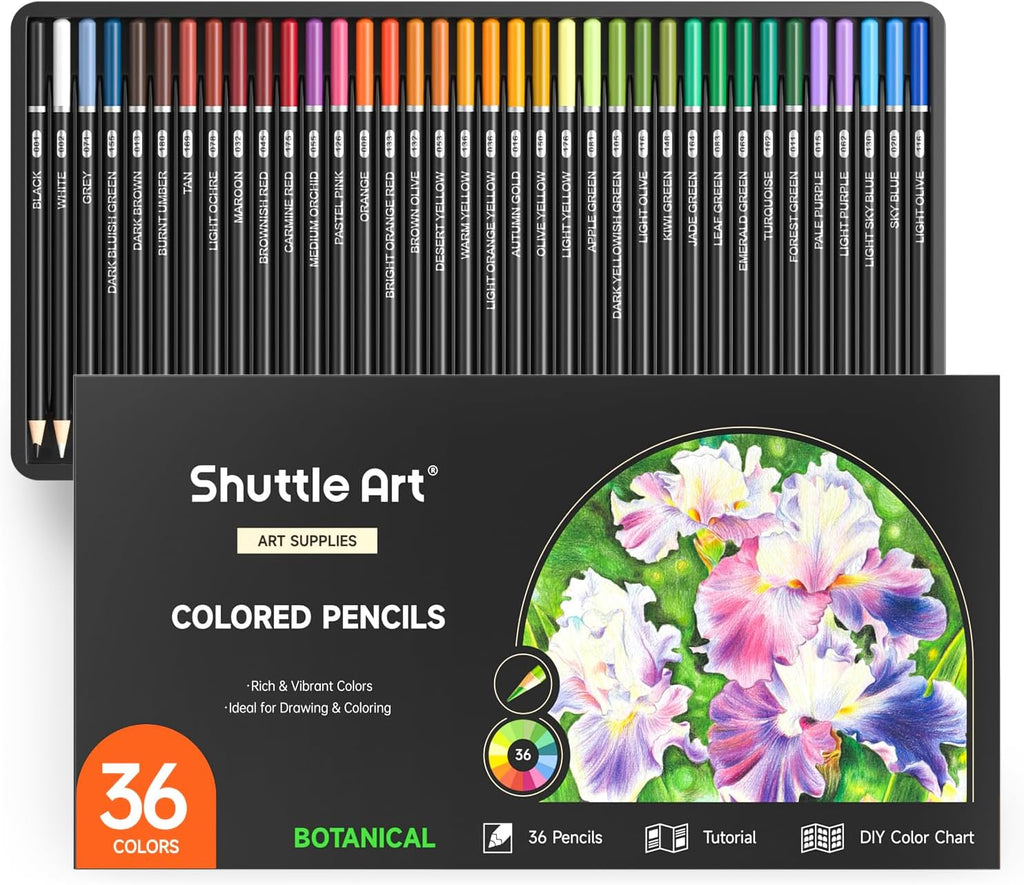 Shuttle Art 36 Colored Pencils, Botanical Themed Colored Pencils for Adult, Soft Core Color Pencils, Coloring Pencils for Adults Kids Artists Beginners Drawing Coloring Sketching