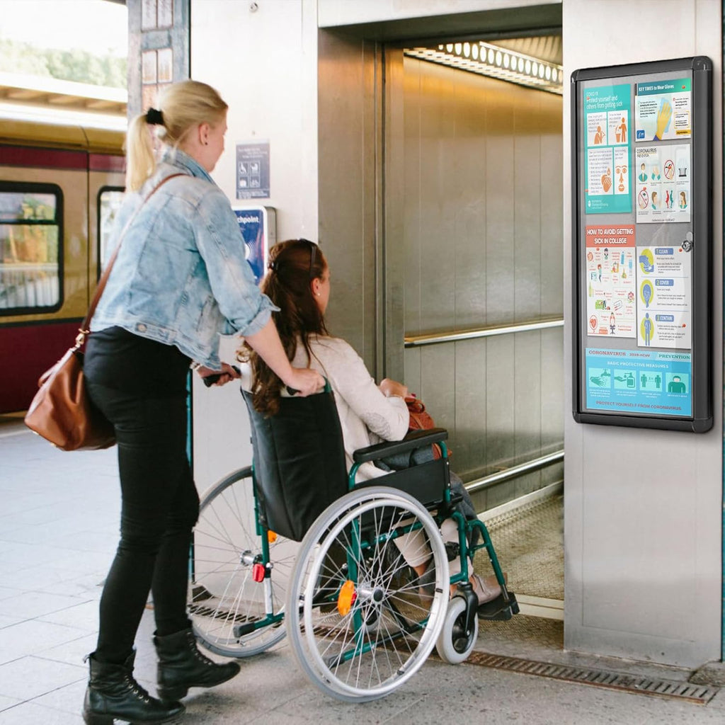 Enclosed Bulletin Board,Lockable Noticeboard with Locking Door,Wall Display Case for Indoor, Tamperproof and Shatter Resistant, Black, Aluminum Frame, 38 x 14 in