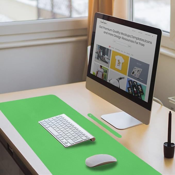 Boutilon Leather Desk Pad 35"x 17" Non-Slip Mouse Pad,Office Desk Mat,Waterprooft PU Leather Desk Blotter,Desk Pad Protector,Desk Writing Pad for Home Office Decor (L-Light Green,35"x 17")