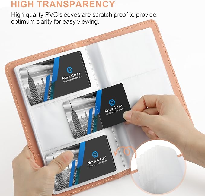 MaxGear Business Card Organizer, 240 Cards Book Portable Business Card Holder for Men & Women, Professional PU Credit Cards Binder File Storage, Pink