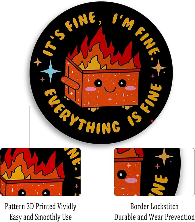 Gctriki Dumpster on Fire Mouse Pad, Cute Round Mouse Pads for Desk, Funny Orange Dumpster Mousepad for Laptop Gaming, Stitched Edge Non-Slip Rubber Base, Cute Office Desk Accessories Decor for Women