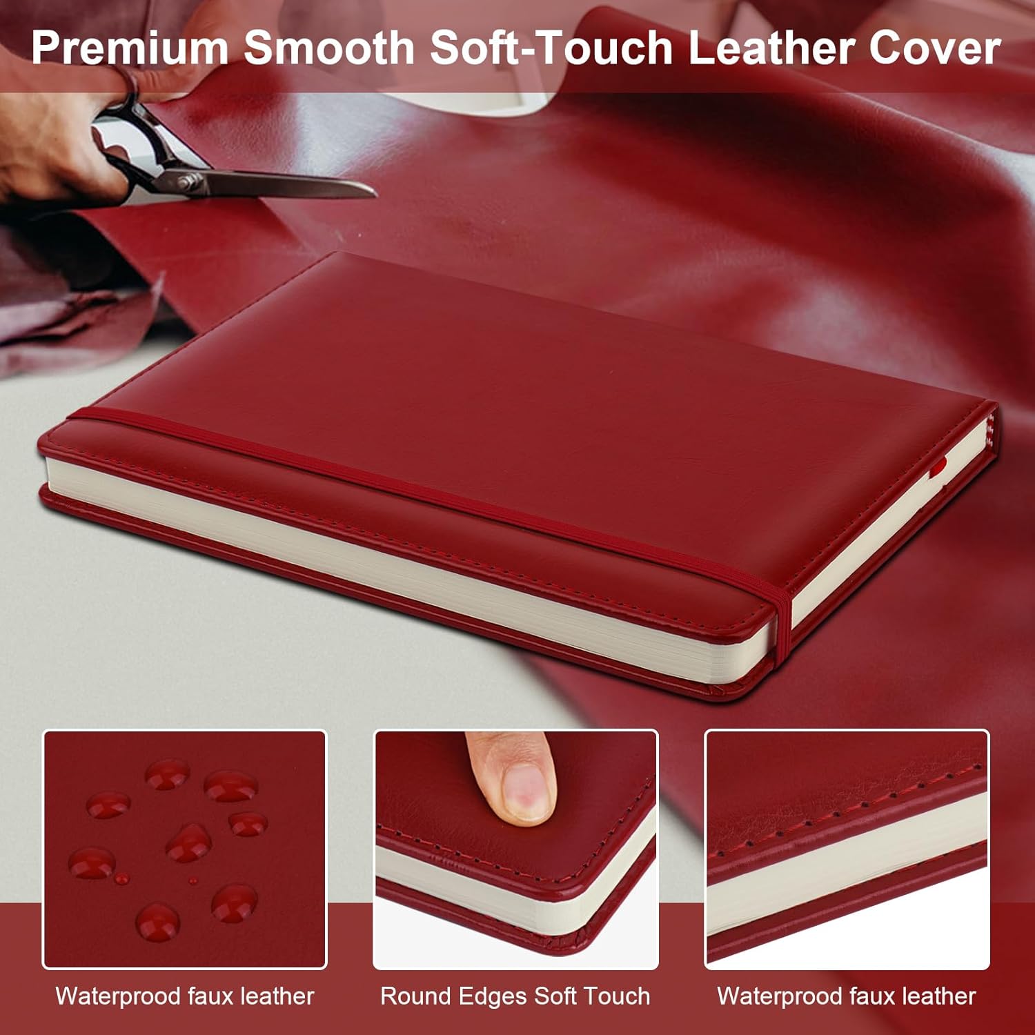 ZCZN 6 Pack Lined Journal Notebooks, 192 Pages A5 Hardcover Leather Journals for Work,Writing,School & Travel, College Ruled Journaling Notebooks for Notes Taking,Diary Notepad (Red*6)