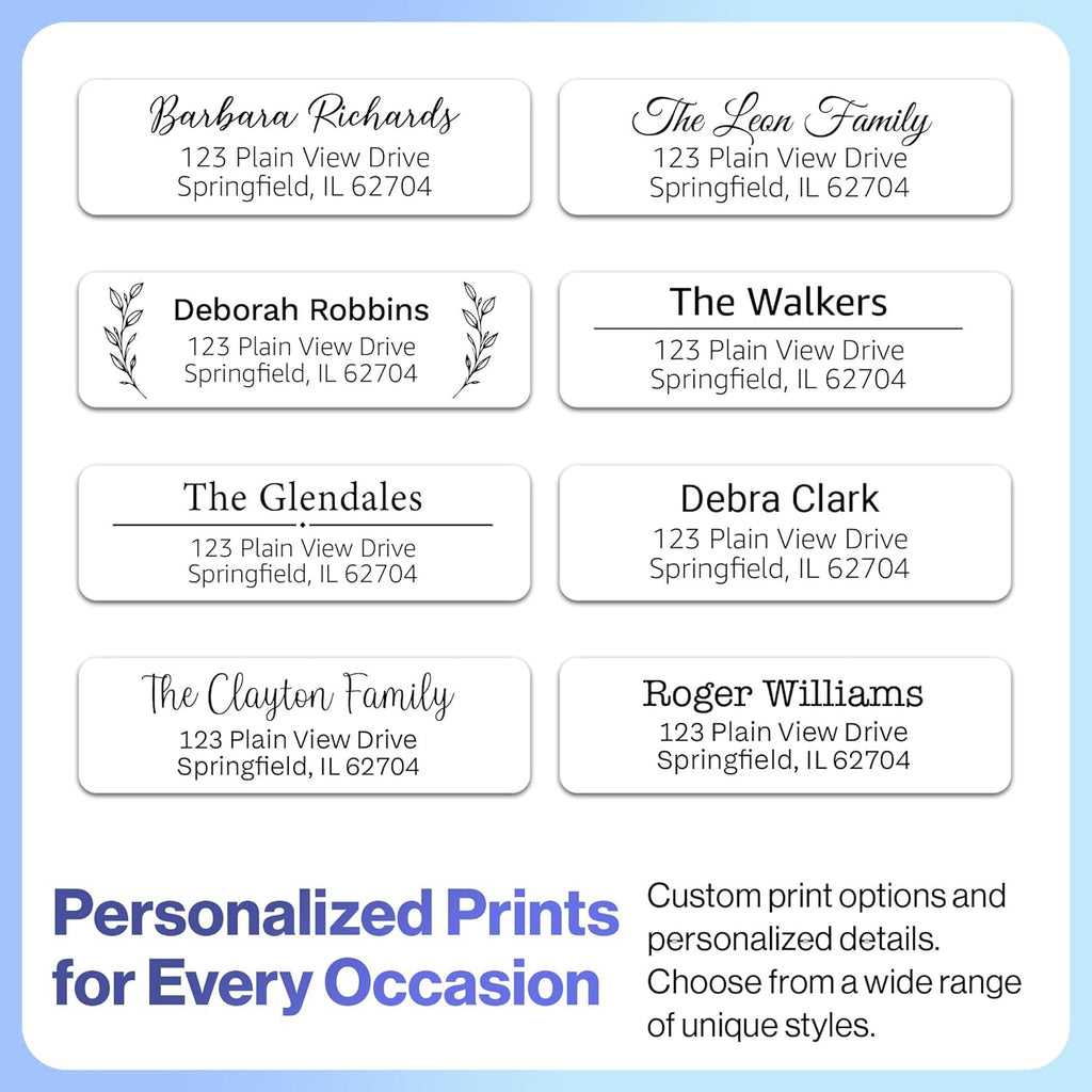 300 Personalized Address Labels - Glossy White Return Address Label 2.5" x 0.75'', Stylish Fonts for Envelopes & Packages, Customizable Labels for Home or Office Use
