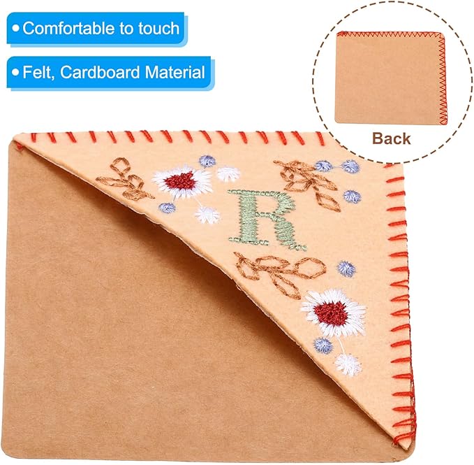 PATIKIL Personalized Embroidered Corner Bookmark, Cute Flower Felt Stitched Triangle Book Mark Page Marker for Women Men Book Lovers Teachers, Pink, Letter R