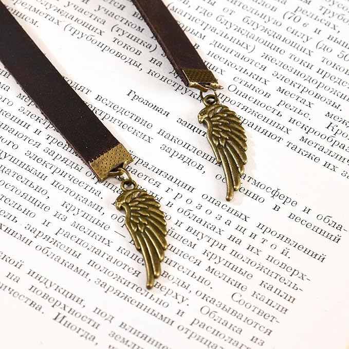 Bookmarks, Handmade Retro Angel Wings Bookmark with Long Leather Straps, Book Mark for Book Lover Gifts for Women Men (Style 23)