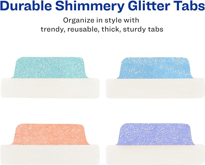 Avery Margin Ultra Tabs, 2.5" x 1", Pastel Sparkle Shimmer Designs, 16 Repositionable Page Tabs (74150)