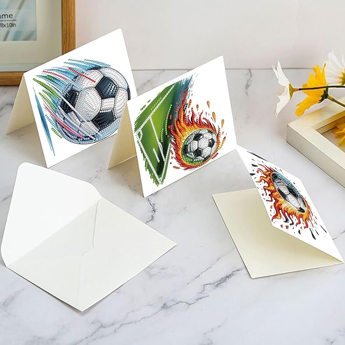 Tontut 6pcs Diamond Art Painting Kit Greeting Card, Football 5D DIY Diamond Handmade Holiday Sparkling Greeting Card with Envelope, Holiday Gift Congratulation