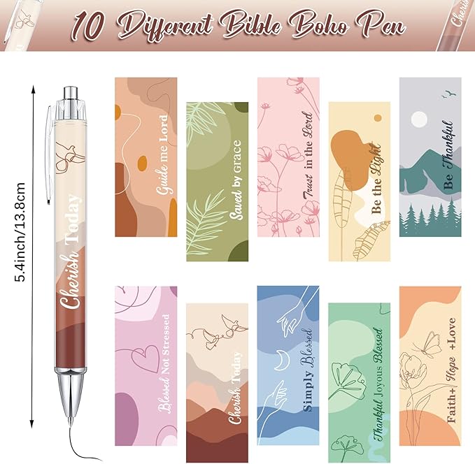 Tinlade 10 Pcs Christian Pens for Women Religious Ink Pens Easter Gifts Inspirational Quotes Bible Verse Ballpoint Funny Office Supplies for Women Men Coworker(Boho)