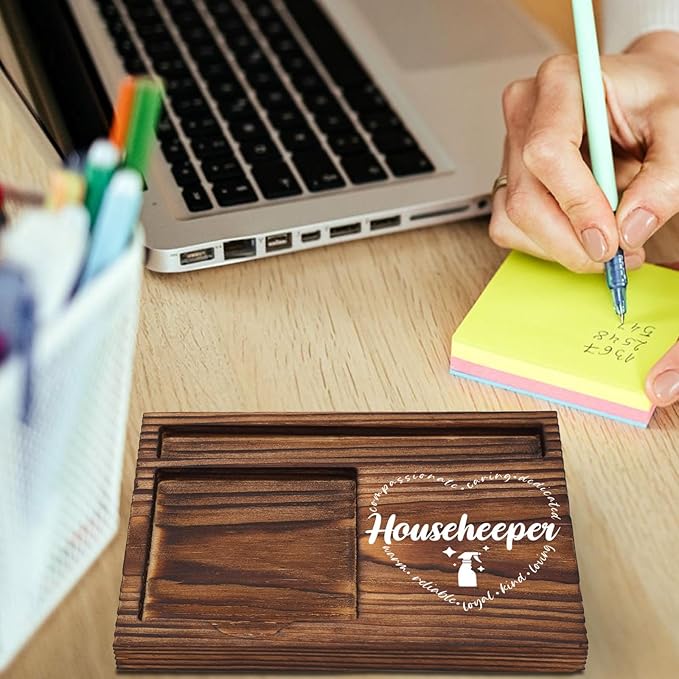 Housekeeper Sticky Note Holder Wooden, Thank You Gift for Housekeeper, Appreciation Gift for Cleaning Crew Squad Social Worker Desk Self-Stick Note Pad Holders TZP33