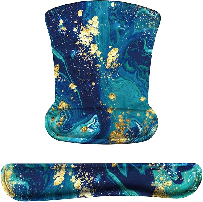 iCasso Keyboard Wrist Rest and Mouse Wrist Rest Pad, Made of Memory Foam, Ergonomic Support, Easy Typing and Relieve Wrist Pain, Perfect for Gaming, Computer, Office, Laptop (F-Blue Gold)