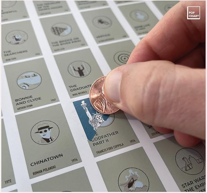 Pop Chart | 100 Essential Movies Scratch-Off Chart | 12" x 16" Scratch-Off Poster | Original Bucket List Poster of Must-See Movies | Featured in Wirecutter and on Huckberry