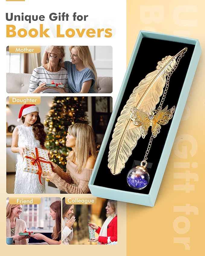 Bookmark Christmas Stocking Stuffers for Women: Teacher Gifts for Readers Book Lovers Metal Feather Bookmarks for Teens Coworker, Butterfly Book Mark Unique Birthday Reading Gift for Mom Friend Sister
