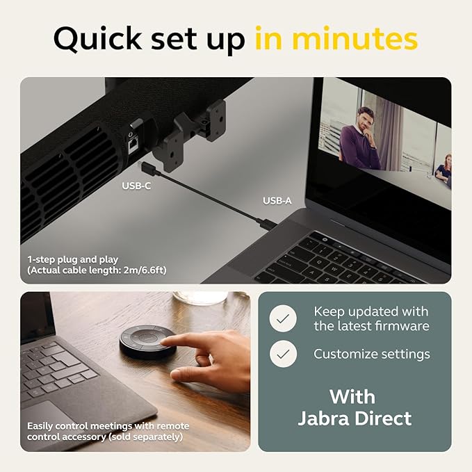 Jabra PanaCast 50 – Intelligent 180° Panoramic-4K Meeting Room Video Camera – Inclusive Video Conferencing Camera with Full Room Coverage, Easy to Set-Up Wide Angle Webcam with Microphones - Grey