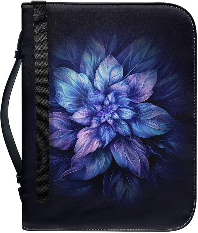 Lotusorchid Boho Lotus Printed Bible Cover for Women, God is within Her, She Will Not Fall, Leather Book Case Church Bible Protective with Handle, Lightweight Bible Carrying Case