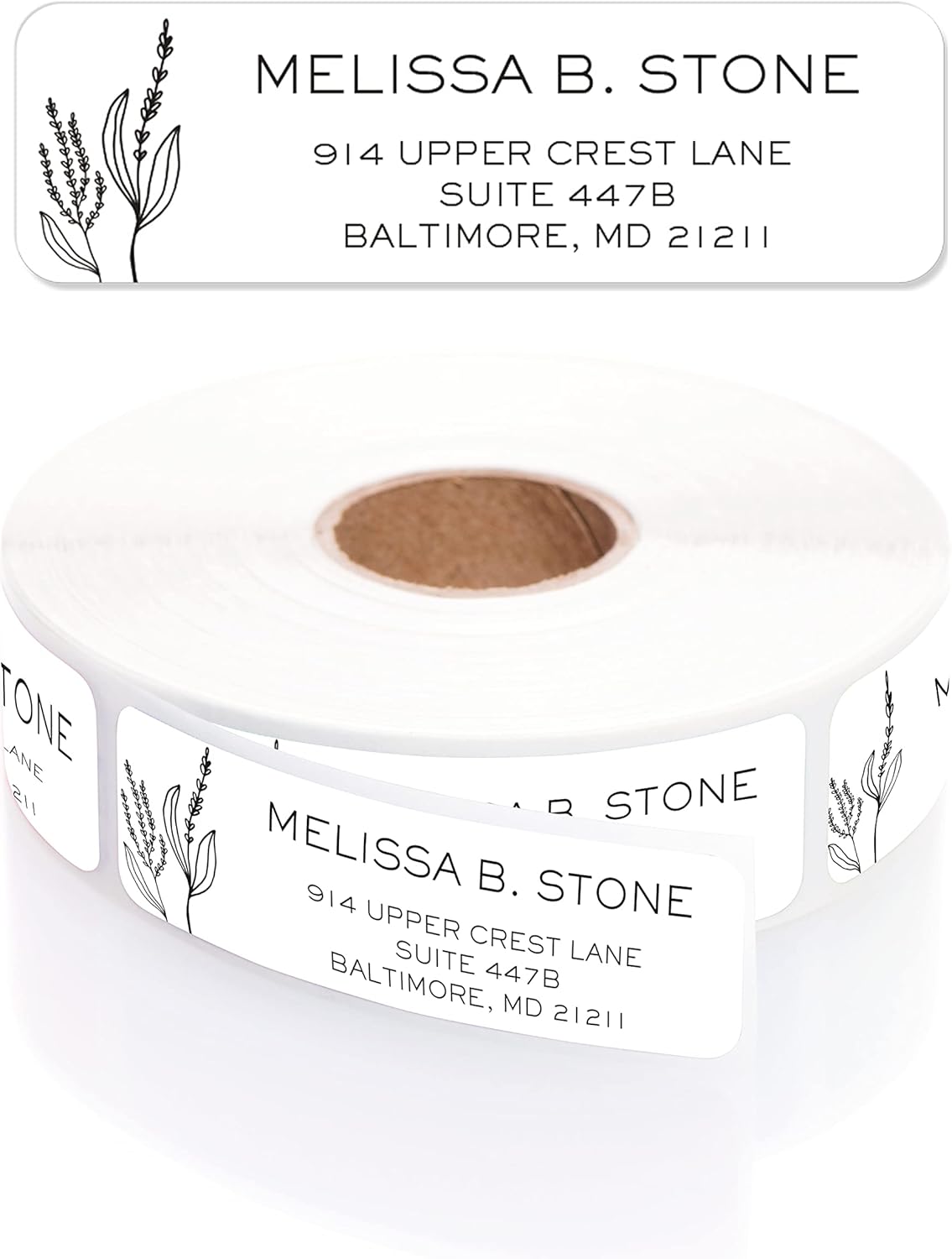 Simple Modern Flower Rolled Address Labels/Roll of 250 Floral Illustration Personalized Address Labels/Designer Return Address Stickers in Elegant Plastic Dispenser