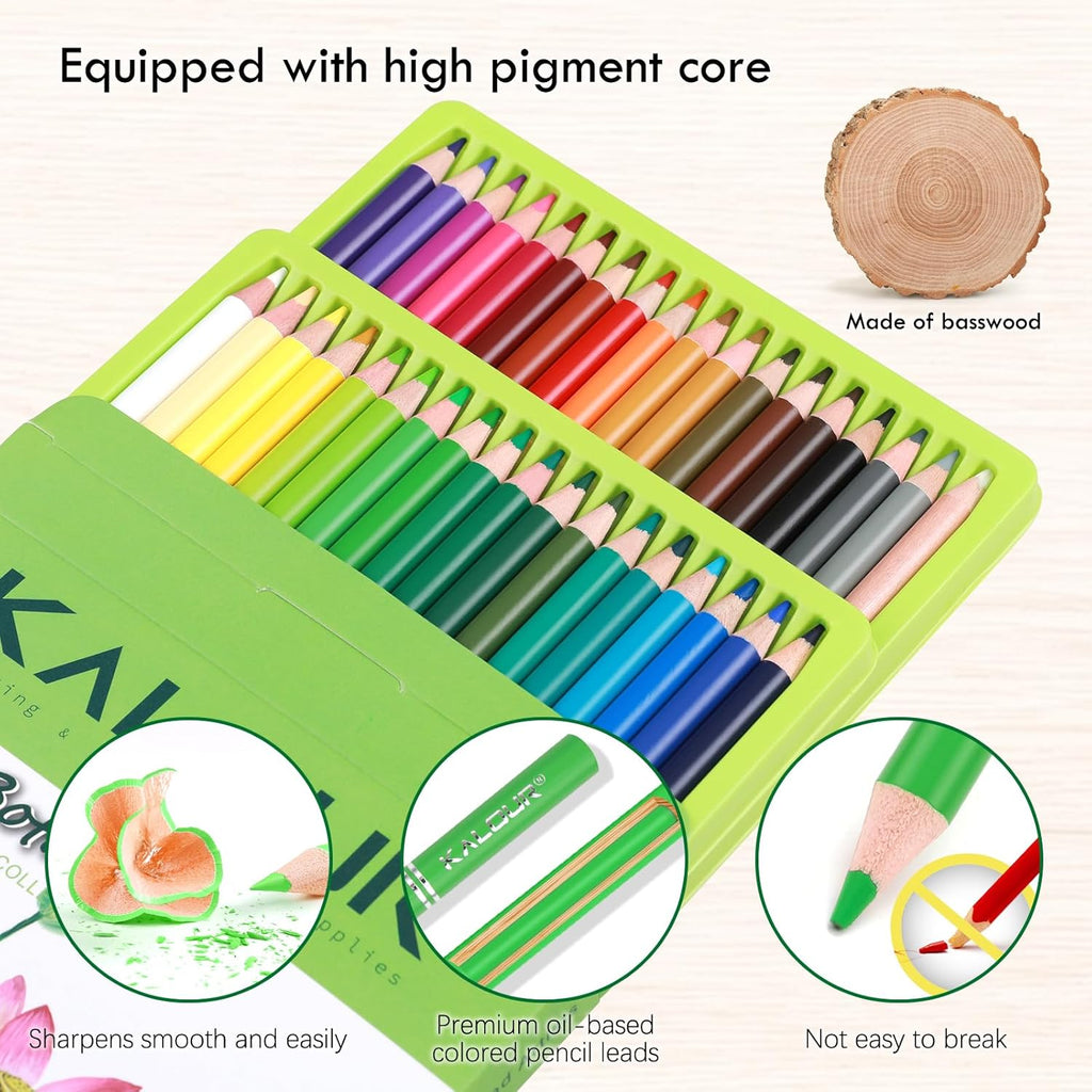 KALOUR PDAS 36-piece Green Botanical Colored Pencil Set, Pre-sharpened Wooden Colored Pencils for Adults Artists Beginners Coloring Books Drawing & Sketching