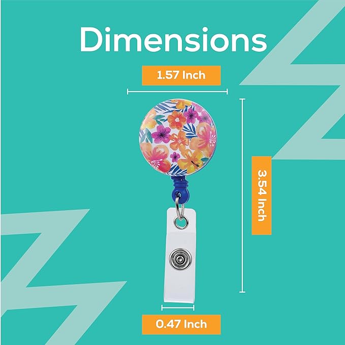 Will Well Badge Holders with Belt Clips for Securing onto Pockets and Purse Straps, with Retractable 27.5" UHMWPE Fiber Pull Cords, Strong Build with Fun Designs - 2-Pack, Floral Print