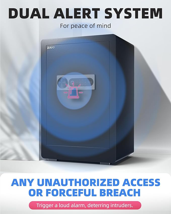 DAYI Biometric Fingerprint Safe Box, 3.0 Cubic Feet Home Safes with Fireproof Bag, Digital Touchpad Security Safe for Money Cash Documents, Dual Alarm System - DF-60 Plus