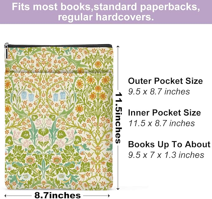 Retro Floral Book Sleeve Book Cover Classic Flower Book Protector with Zipper Christmas Birthday Book Club Gifts Book Accessories for Women Bestie Teacher Librarian Girls Bookish Book Lovers Gifts