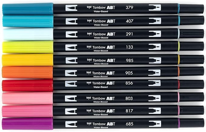 Tombow 56189 Dual Brush Pen Art Markers, Tropical, 10-Pack. Blendable, Brush and Fine Tip Markers