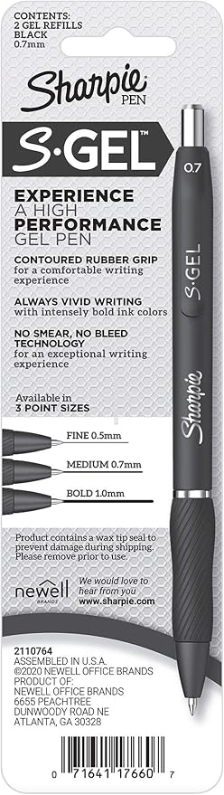 Sharpie S-Gel Refills, Black Ink Gel Pen Refills, Medium Point (0.7mm), 6 Packs of 2ct, 12 Refills Total