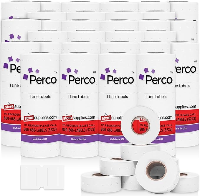 Perco 1 Line White Labels - Case of 30 Sleeves, 240,000 Blank Pricing Labels for Perco 1 Line Price and Date Guns