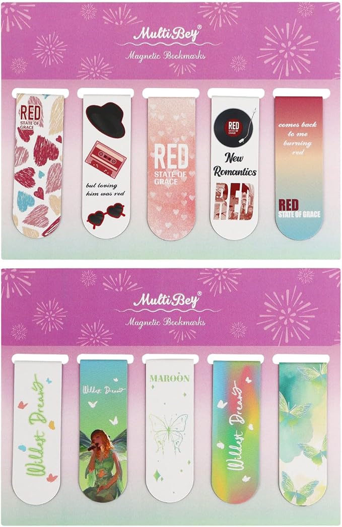 10Pcs Magnetic Bookmarks T-S Colorful Bookmarks Page Markers for Fans Readers, Women, Book Lovers, Students Teachers, Funny Office Supplies Stationery Gifts Used in Office, School, Home (Red & Green)