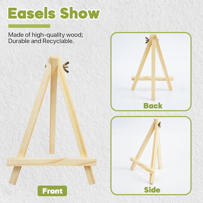 CONDA 12 Pack 9 Inch Wood Easels, Easel Stand for Painting Canvases, Art, and Crafts,Tripod,Painting Party Easel,Kids Student Tabletop Easels for Painting,Portable A-Frame Tripod Tabletop Easel Set