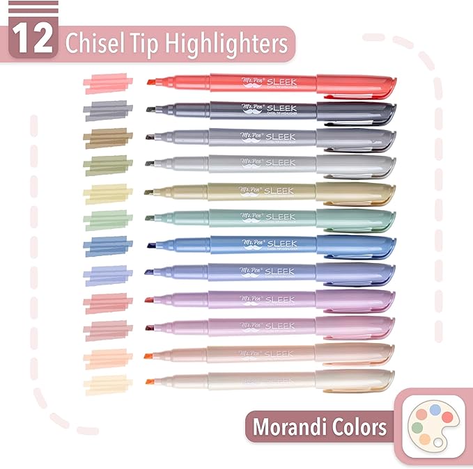 Mr. Pen- Highlighters, 12 Pack, Morandi Colors, Chisel Tip, Bible Highlighter, Aesthetic No Bleed Book Planner Markers, Gift for Christmas