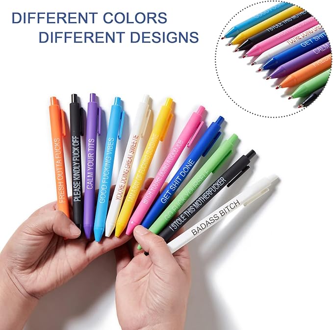11PCS funny pens for adults,novelty sarcastic snarky office pens ballpoint,Swear Dirty Cuss Word black pens with sayings