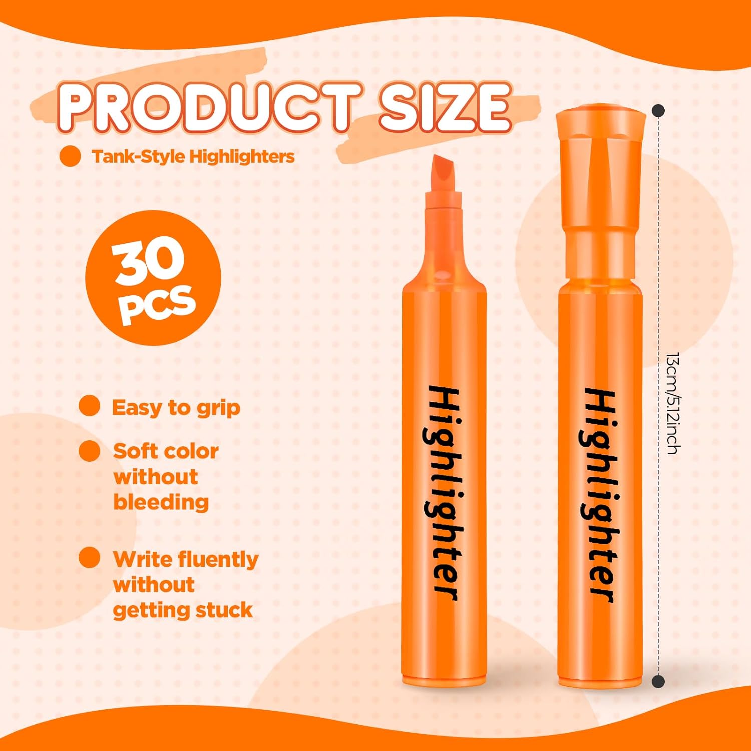 Qilery 30 Pack Highlighters Bulk, Tank Style Chisel Tip Highlighters Markers Quick Drying for Kids and Adult Coloring, Classroom Home Office School Supplies (Orange)