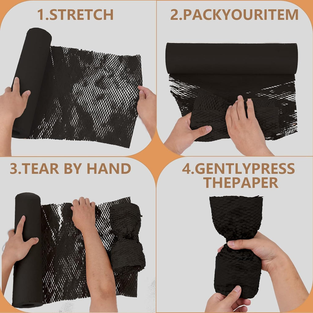 Honeycomb Packing Paper, 12" x 100' Packing Paper Substitute Alternative for Bubble Cushioning Wrap for Moving Shipping Packaging, Recyclable Moving Supplies Bubble Packing Wrap Roll-Black