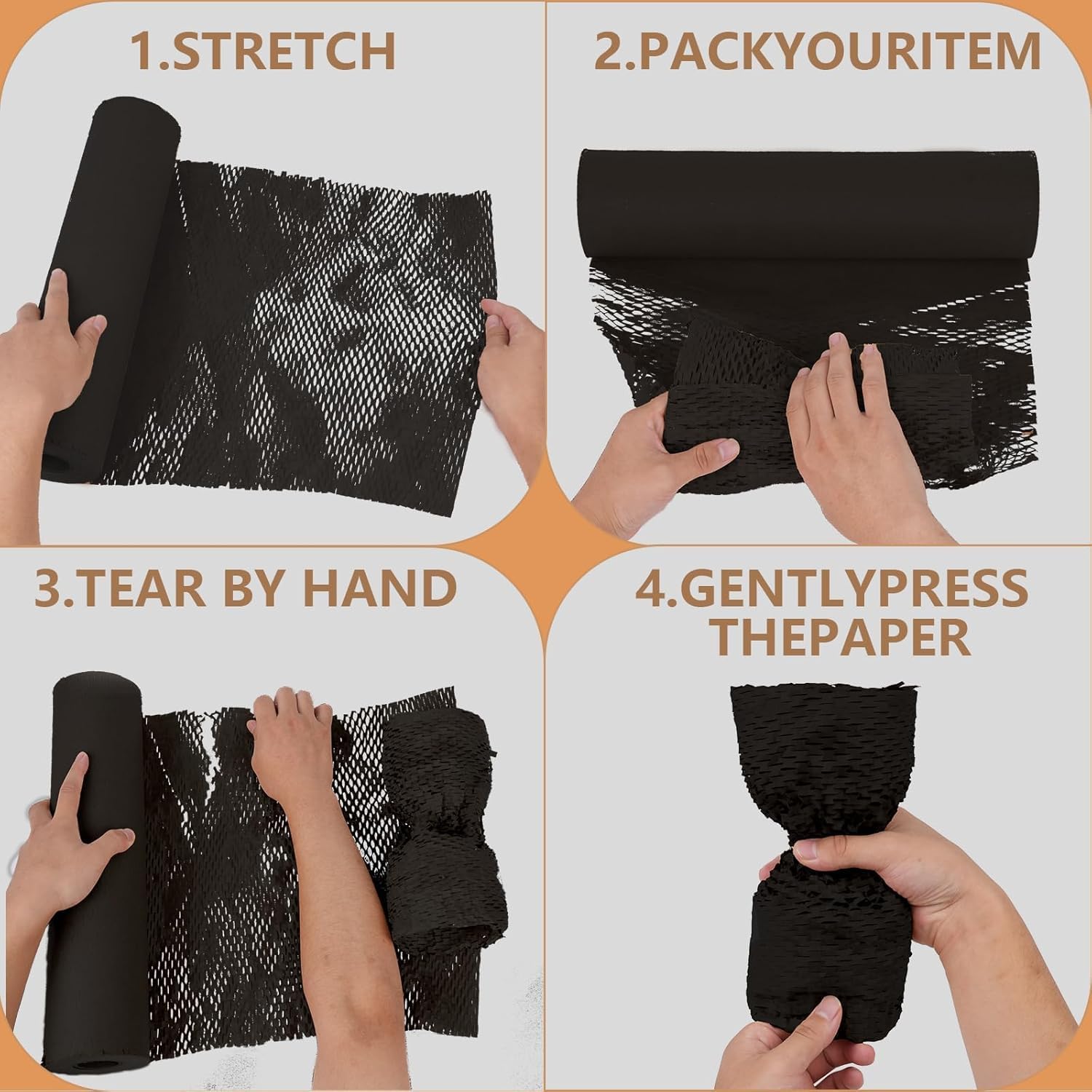 Honeycomb Packing Paper, 12" x 100' Packing Paper Substitute Alternative for Bubble Cushioning Wrap for Moving Shipping Packaging, Recyclable Moving Supplies Bubble Packing Wrap Roll-Black