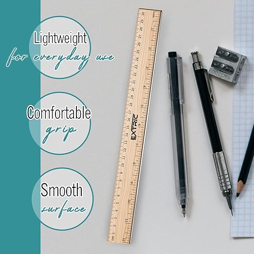 Rulers 6 Pack - Rulers 12 Inch, Wood Ruler with Metal Edge Great for School, Classroom, Home, and Office