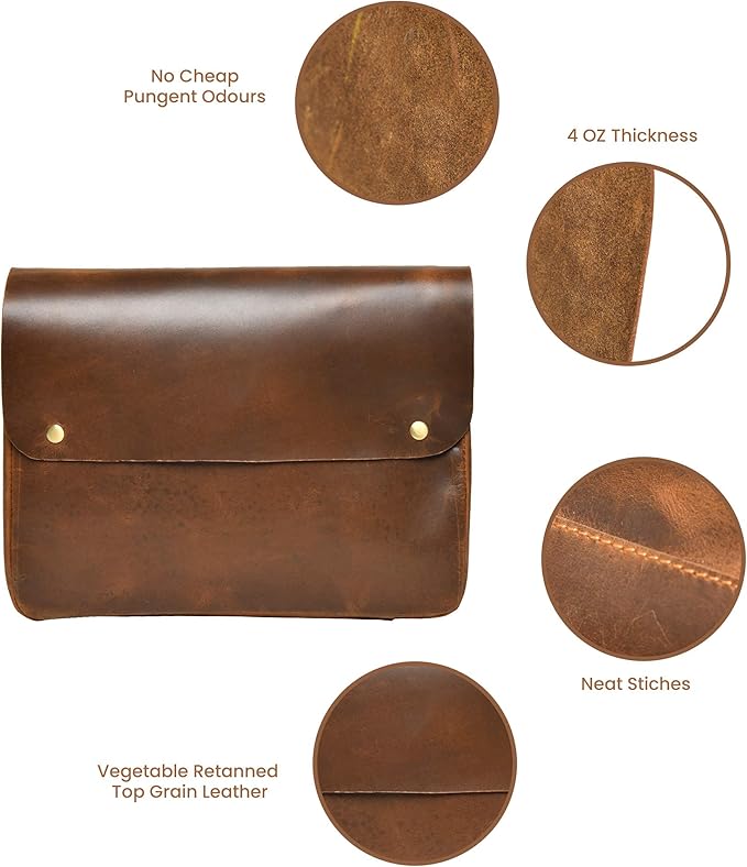 Jajmo Legacy Premium Top Grain Leather Laptop Sleeve - Fits 15” Laptops - Vintage Style Messenger Bag with Snap Buttons - Perfect for Office, School, and Travel