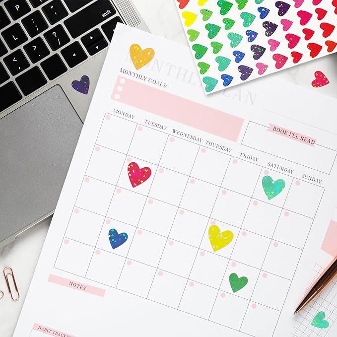 Shiny Heart Shaped Stickers,Self Adhesive for Scrapbooking/Kid DIY Arts Crafts/Reward Stickers Teachers Stickers(Multicolored)