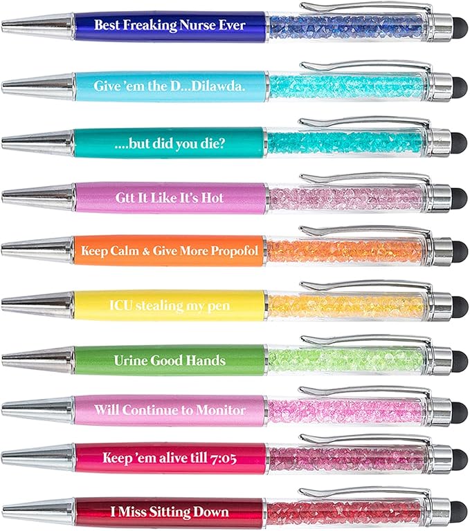 10pcs Nurse Pens，Work Funny Black Ink Ballpoint Pens，Black Ink Medium Point (1.0mm)，Nursing Pens for Nurse Doctor Teachers