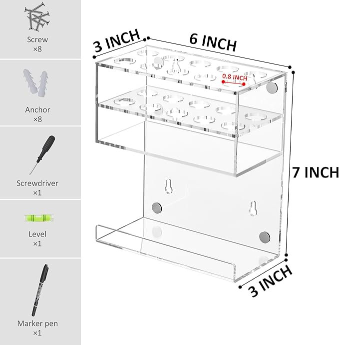 Acrylic Clear Magnetic Whiteboard Marker Holder,Wall Mounted Dry Erase Whiteboard Marker Holder Stand with 10 Marker Solts and Eraser Holder for School Office Home(Clear, 2)