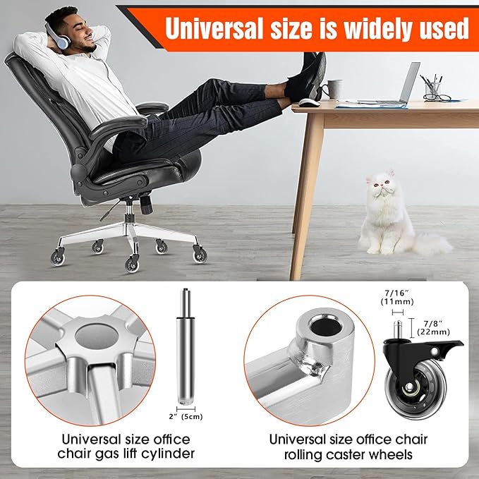Office Chair Base Replacement PartsWith 5 Casters with Brakes(3300 lbs) - Heavy Alloy Office Chair Base Replacement, Office Chair Reinforced Metal Legs, Universal Gas Cylinder