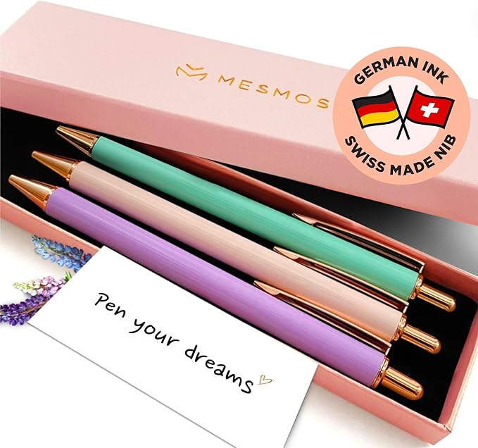 MESMOS 3pc Fancy Pen Set, Cute Pens for Women, Nice Pens for Journaling, Fun Pens Women, Aesthetic Pens, Journaling Pens, Journal Pens, Luxury Pen, Office Pens, Pastel Pens, Pretty Pens