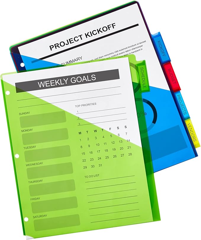 Avery Dividers for 3 Ring Binders, 5-Tab Sets, Two-Pocket Plastic Binder Dividers with Tabs, Multicolor, 24 Sets (11906)