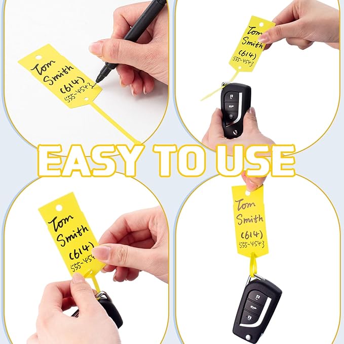 Lewtemi 1000 Pieces Self Lock Arrow ID Key Tags Car Parts Tags Key Ring Repair Labels for Office Automotive Shop Supplies(6'' X 1 2/5'',Yellow)