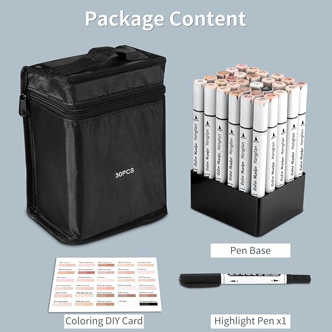 Skin Tone Markers,30 Flesh Colors Alcohol Based Art Markers Pens Set Dual Tips Brush&Broad for Professional Artists Drawing Sketch Illustrations Portrait Comics Anime Coloring