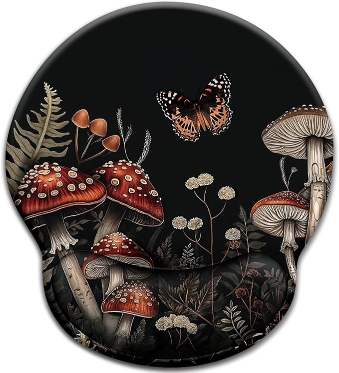 Mushroom Mouse Pad with Wrist Rest, Ergonomic Mouse Pad Wrist Support with Non-Slip Pain Relief PU Base, Funny Gaming Computer Mousepad, Cute Office Supplies Home Desk Accessories Decor