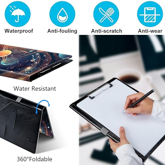 PU Leather Padfolio Clipboard Notepad with Pen Loop and Elastic Strap Interview/Resume Document Organizer for Business School Office,Starry Night Moons Sun